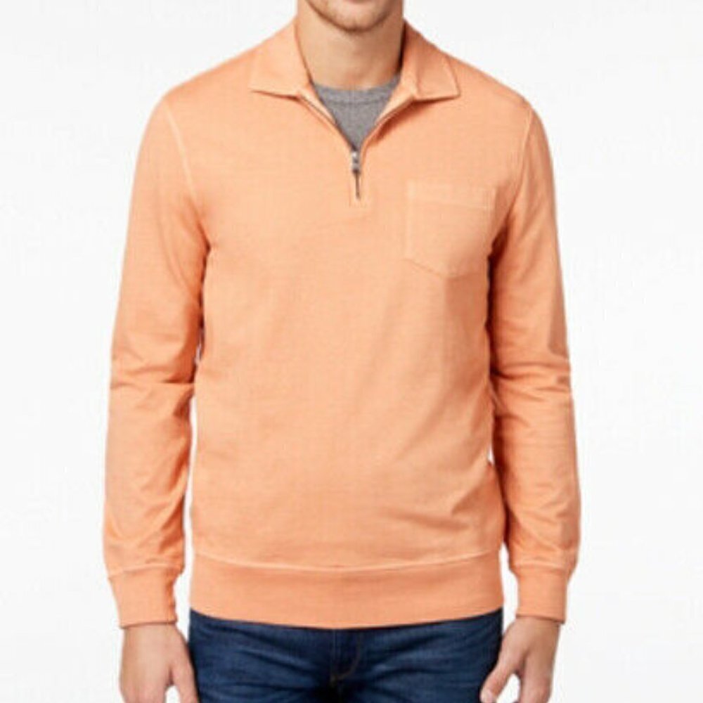Club Room Raw Sienna Men's Quarter-Zip Long Sleeve Knit Polo Shirt